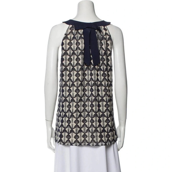 Tory Burch Women's Silk Printed Scoop Neck Back Bow Sleeveless Size 8 - Picture 2 of 8